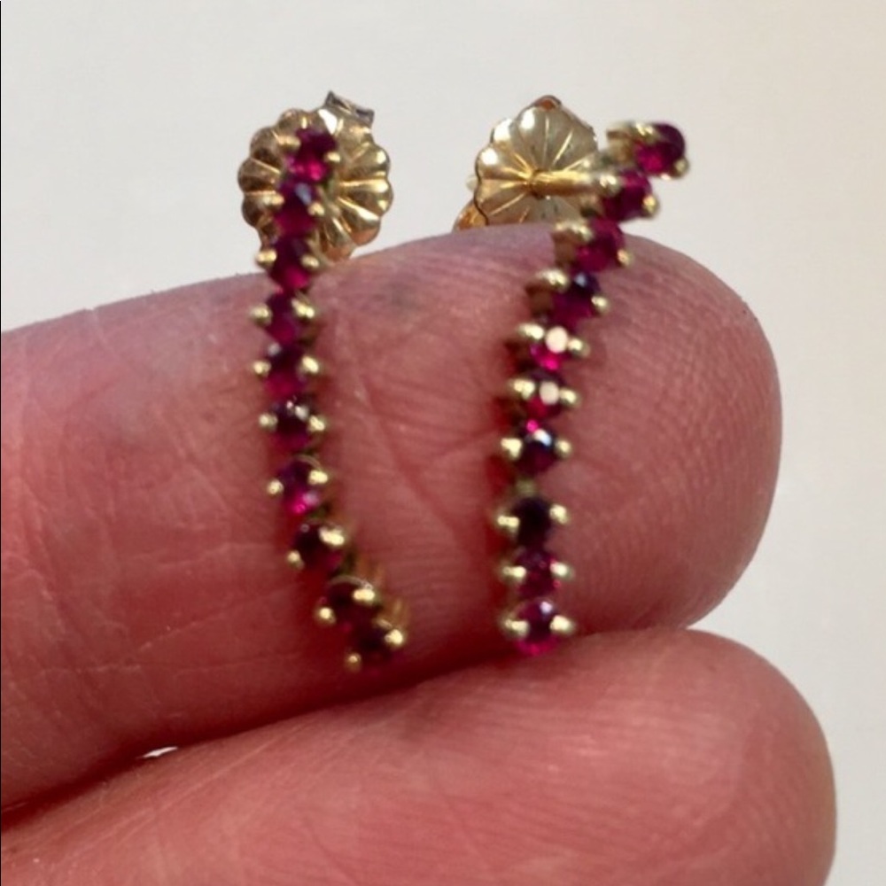 14k Ruby Dangle - Hinge Post Earrings - image 1